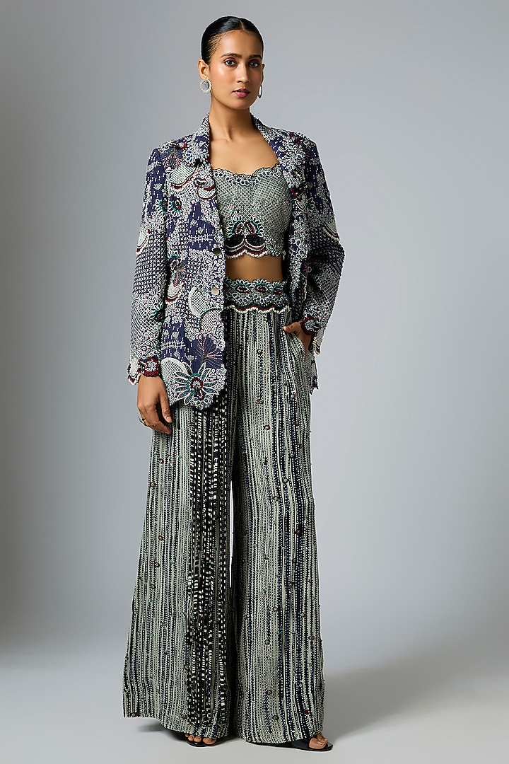 Navy Blue & Black Georgette Hand Embroidered Co-Ord Set by Nupur Kanoi at Pernia's Pop Up Shop