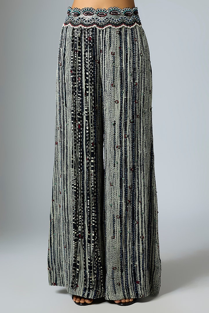 Navy Blue & Black Georgette Hand Embroidered Co-Ord Set by Nupur Kanoi at Pernia's Pop Up Shop