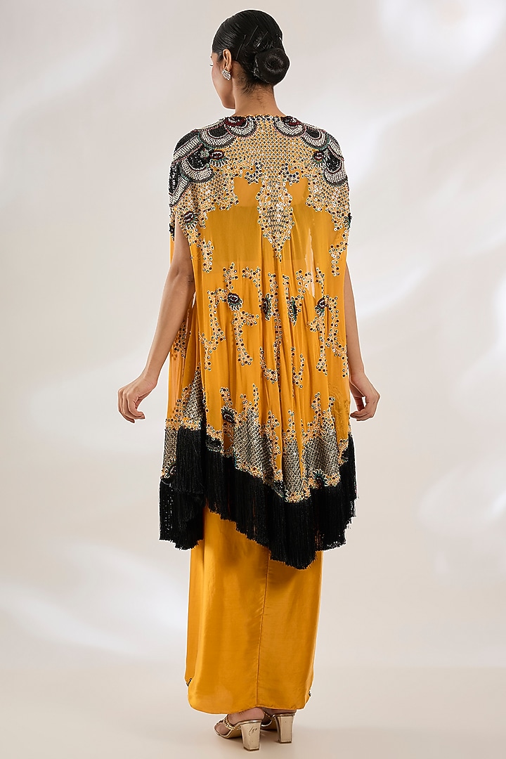 Mustard Georgette Hand Embroidered Cape Set by Nupur Kanoi at Pernia's Pop Up Shop