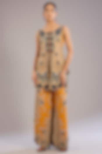 Mustard Yellow Crepe & Georgette Hand Embroidered Kurta Set by Nupur Kanoi at Pernia's Pop Up Shop