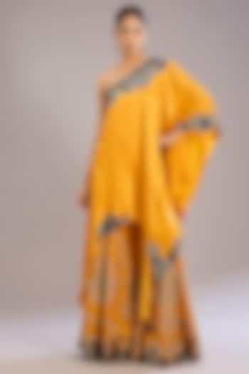 Mustard Yellow Crepe & Silk Hand Embroidered Gharara Set by Nupur Kanoi at Pernia's Pop Up Shop