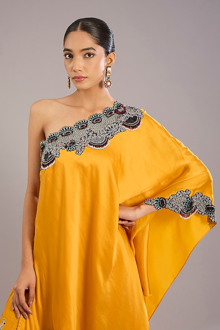 Mustard Yellow Crepe & Silk Hand Embroidered Gharara Set by Nupur Kanoi at Pernia's Pop Up Shop