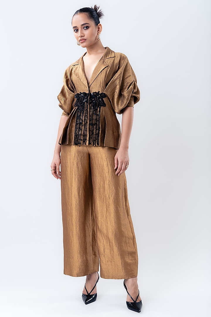 Gold Banarasi Silk Pant Set by Nupur Kanoi at Pernia's Pop Up Shop