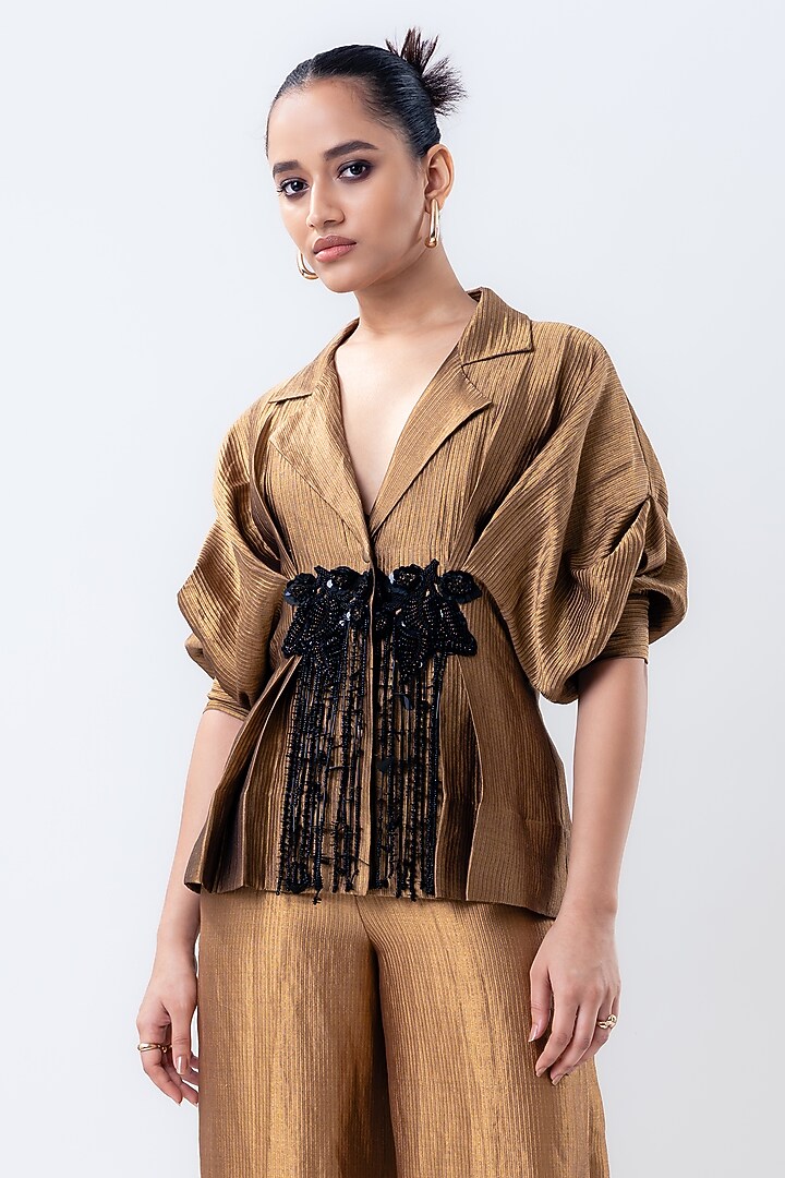 Gold Banarasi Silk Pant Set by Nupur Kanoi at Pernia's Pop Up Shop