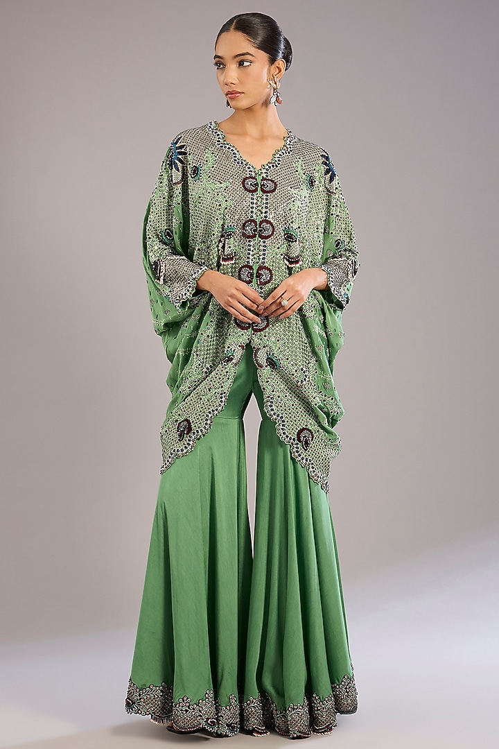 Mint Green Crepe Gharara Set by Nupur Kanoi at Pernia's Pop Up Shop