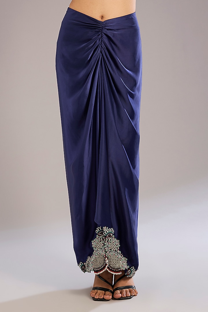 Navy Blue Satin Skirt Set by Nupur Kanoi at Pernia's Pop Up Shop