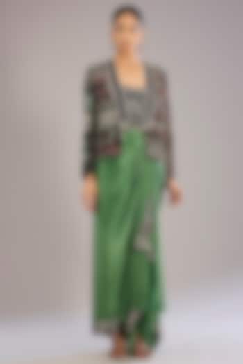 Mint & Black Satin Hand Embroidered Blazer Party Wear Dress by Nupur Kanoi at Pernia's Pop Up Shop