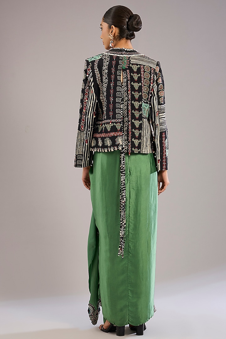 Mint & Black Satin Hand Embroidered Blazer Party Wear Dress by Nupur Kanoi at Pernia's Pop Up Shop