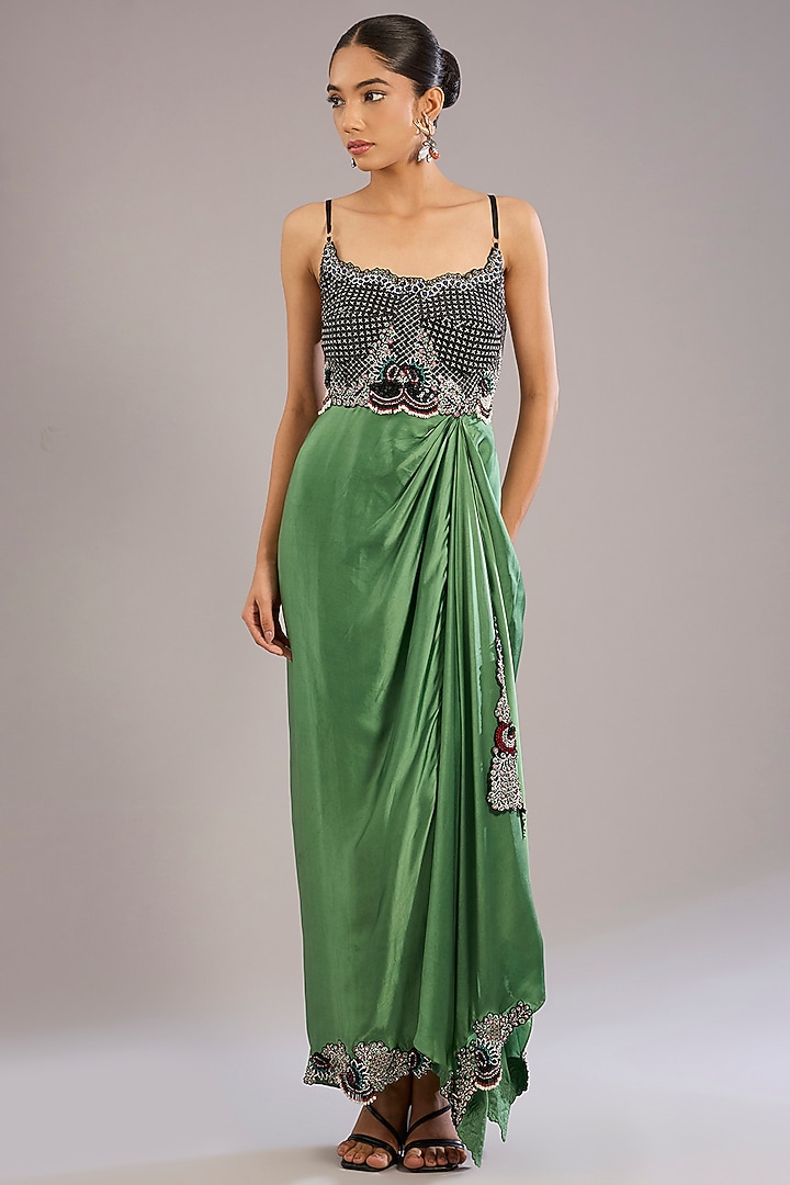 Mint & Black Satin Hand Embroidered Blazer Party Wear Dress by Nupur Kanoi at Pernia's Pop Up Shop
