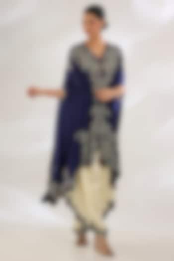 Navy Silk & Crepe Hand Embroidered Cape Set by Nupur Kanoi at Pernia's Pop Up Shop