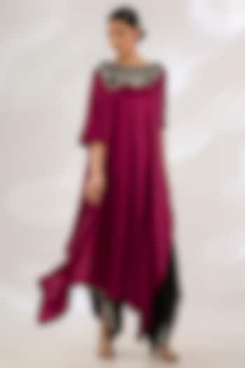 Black Satin Hand Embroidered Draped Pant Set by Nupur Kanoi at Pernia's Pop Up Shop