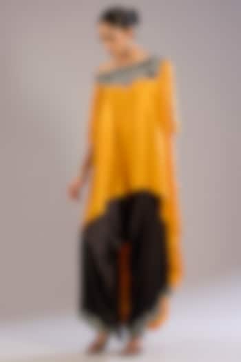 Black Satin Draped Pant Set by Nupur Kanoi at Pernia's Pop Up Shop