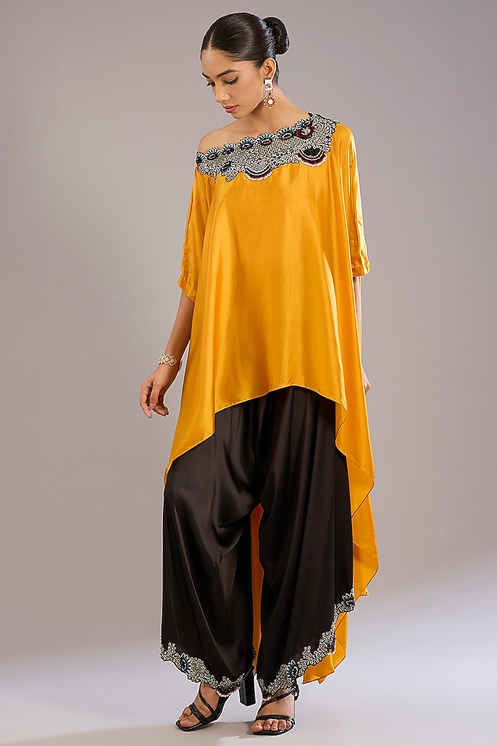 Black Satin Draped Pant Set by Nupur Kanoi at Pernia's Pop Up Shop