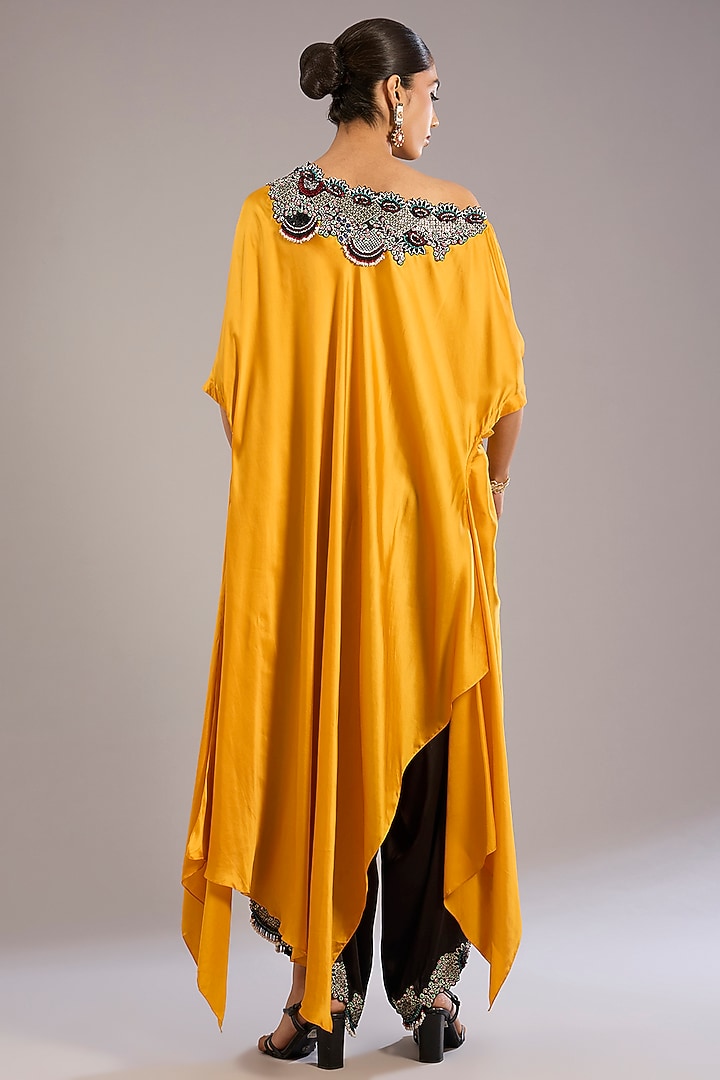 Black Satin Draped Pant Set by Nupur Kanoi at Pernia's Pop Up Shop