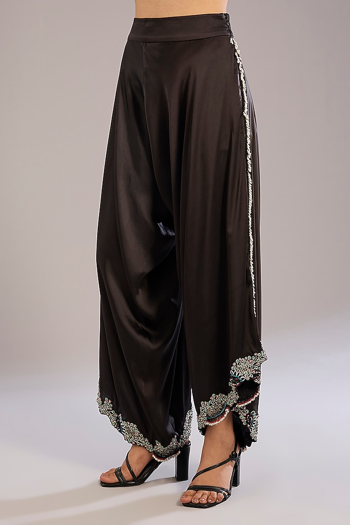 Black Satin Draped Pant Set by Nupur Kanoi at Pernia's Pop Up Shop
