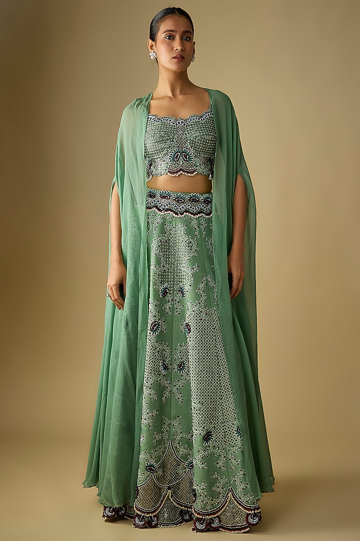 Mint Georgette Cape Set by Nupur Kanoi at Pernia's Pop Up Shop