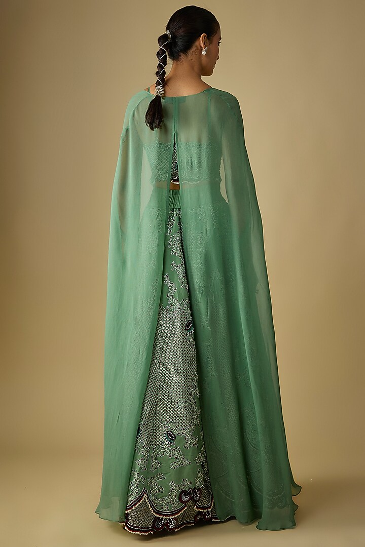 Mint Georgette Cape Set by Nupur Kanoi at Pernia's Pop Up Shop