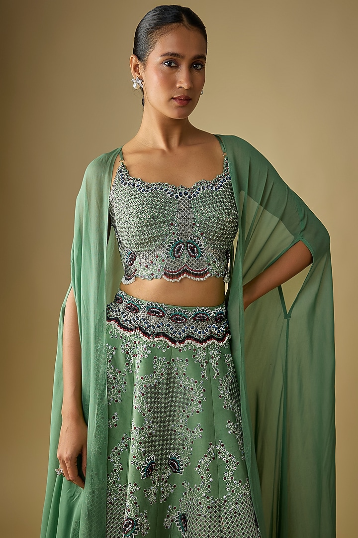 Mint Georgette Cape Set by Nupur Kanoi at Pernia's Pop Up Shop