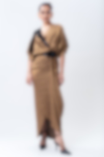 Gold Banarasi Silk Wrap Party Wear Dress by Nupur Kanoi at Pernia's Pop Up Shop