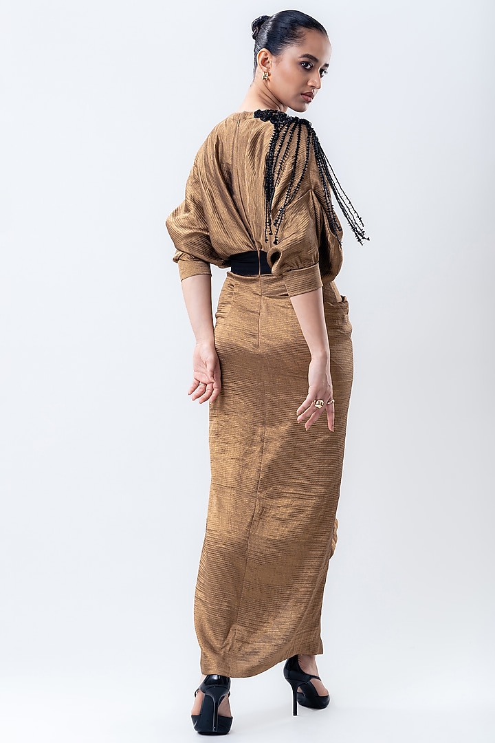 Gold Banarasi Silk Wrap Party Wear Dress by Nupur Kanoi at Pernia's Pop Up Shop