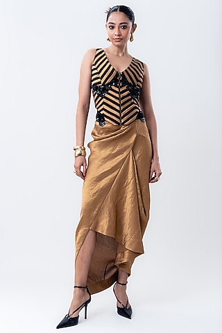 Gold Banarasi Silk Skirt Set by Nupur Kanoi