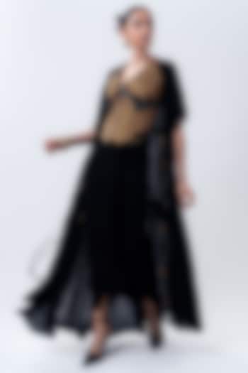 Black Banarasi Silk & Chiffon Jacket Set by Nupur Kanoi at Pernia's Pop Up Shop