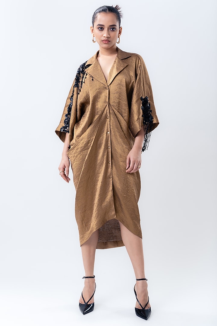 Gold Banarasi Silk Kaftan Cocktail Dress by Nupur Kanoi at Pernia's Pop Up Shop