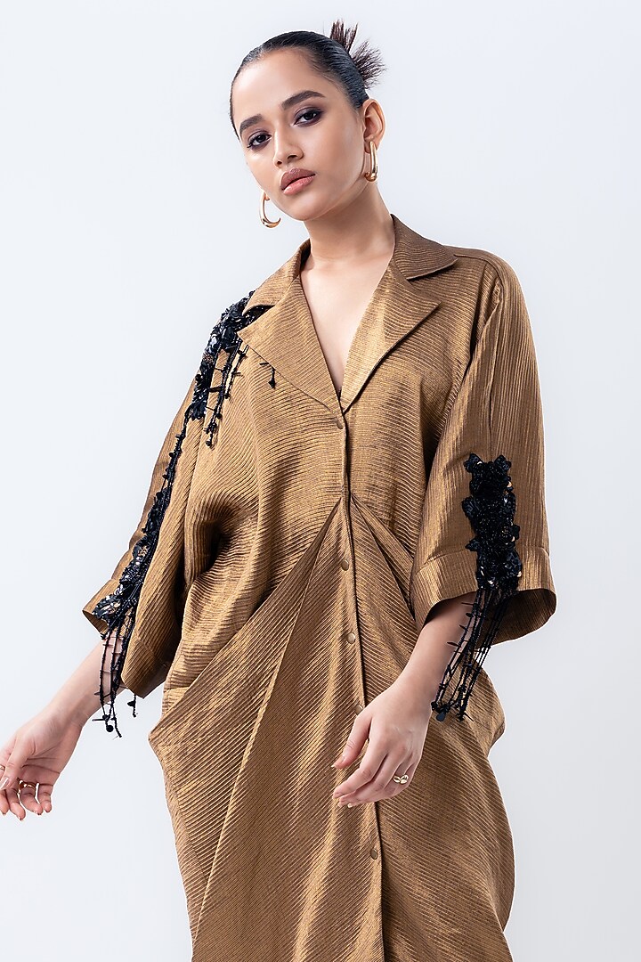 Gold Banarasi Silk Kaftan Cocktail Dress by Nupur Kanoi at Pernia's Pop Up Shop