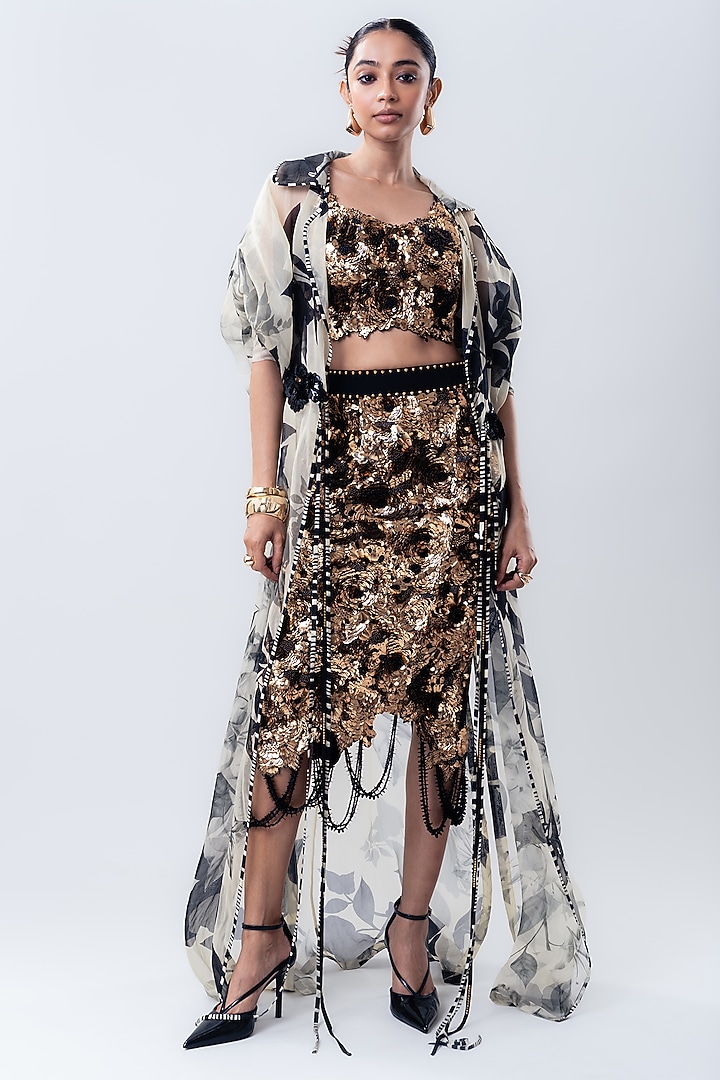 Off-White Organza Printed Jacket Set by Nupur Kanoi at Pernia's Pop Up Shop
