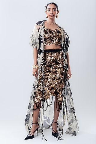 Off-White Organza Printed Jacket Set by Nupur Kanoi