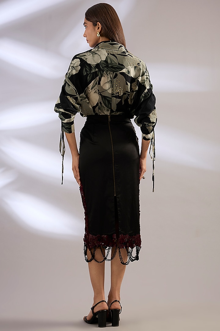 Burgundy Lycra Sequins Pencil Skirt Set by Nupur Kanoi at Pernia's Pop Up Shop