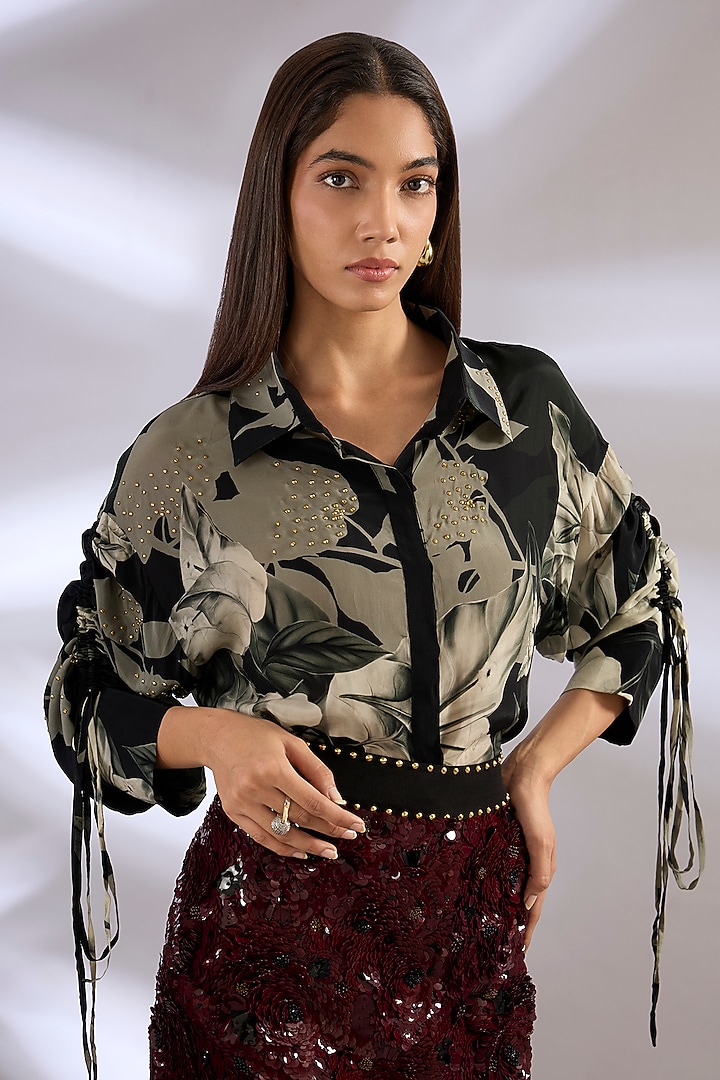 Burgundy Lycra Sequins Pencil Skirt Set by Nupur Kanoi at Pernia's Pop Up Shop
