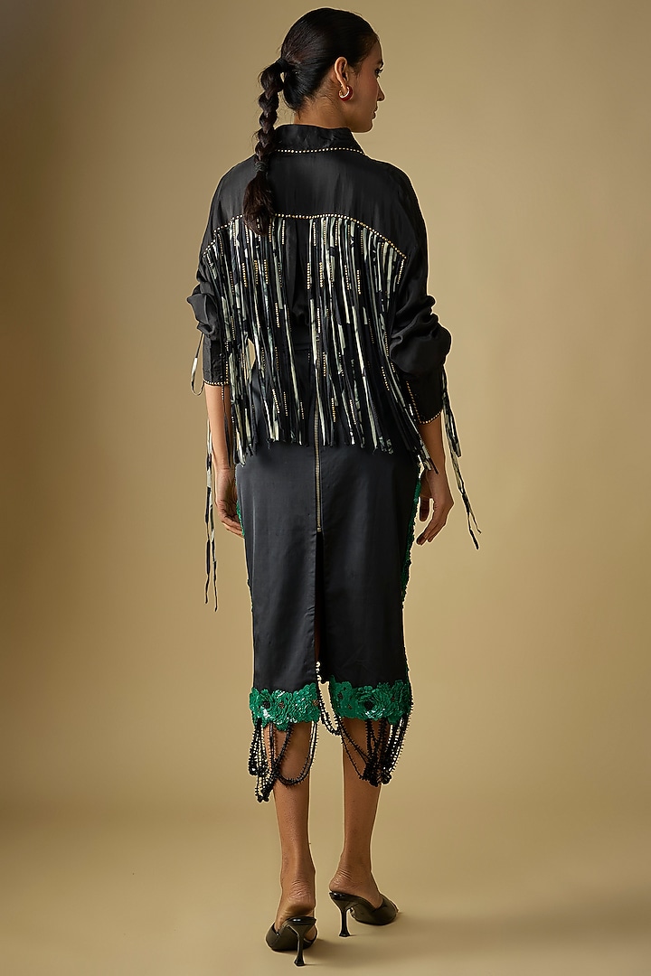 Green Crepe & Lycra Pencil Skirt Set by Nupur Kanoi at Pernia's Pop Up Shop