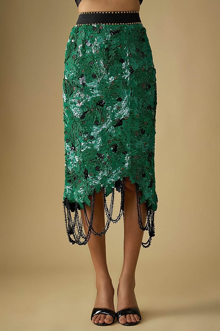 Green Crepe & Lycra Pencil Skirt Set by Nupur Kanoi at Pernia's Pop Up Shop