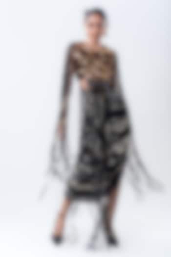 Black Crepe & Lycra Printed Skirt Set by Nupur Kanoi at Pernia's Pop Up Shop