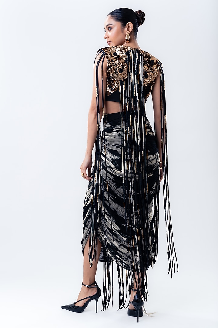 Black Crepe & Lycra Printed Skirt Set by Nupur Kanoi at Pernia's Pop Up Shop
