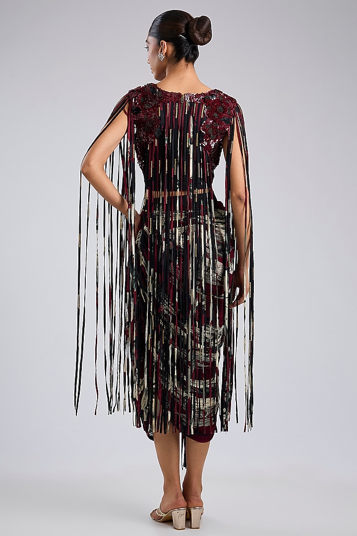Burgundy Chiffon Printed Crushed Skirt Set by Nupur Kanoi at Pernia's Pop Up Shop
