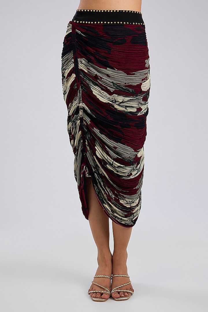 Burgundy Chiffon Printed Crushed Skirt Set by Nupur Kanoi at Pernia's Pop Up Shop