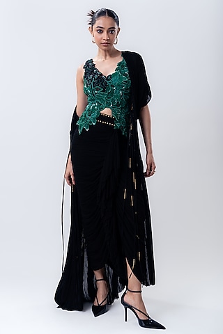 Black Crepe & Lycra Jacket Set by Nupur Kanoi