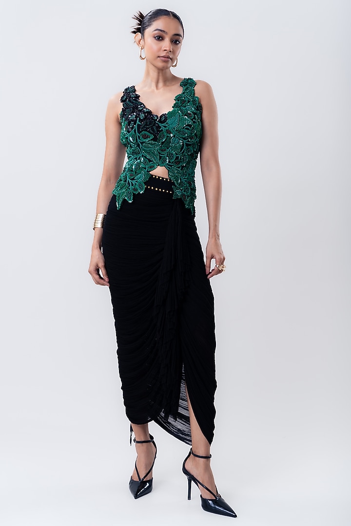 Black Crepe & Lycra Jacket Set by Nupur Kanoi at Pernia's Pop Up Shop