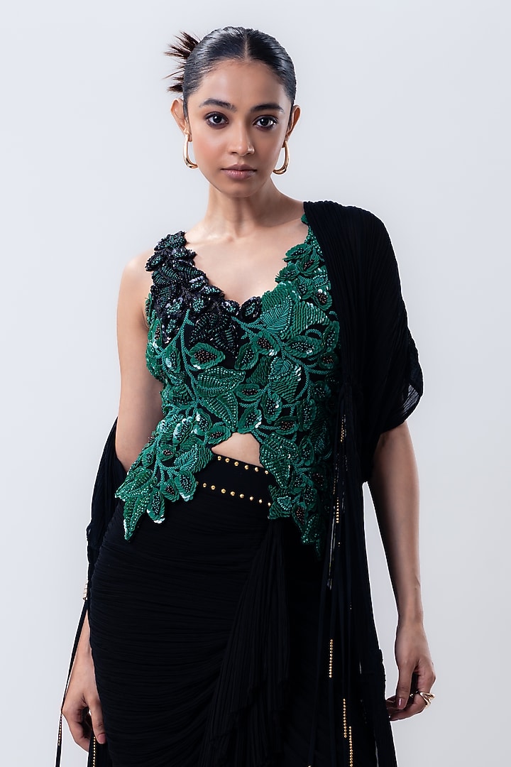 Black Crepe & Lycra Jacket Set by Nupur Kanoi at Pernia's Pop Up Shop