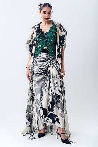 Off-White Organza Printed Jacket Set by Nupur Kanoi