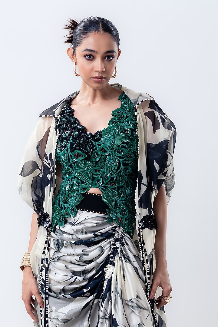 Off-White Organza Printed Jacket Set by Nupur Kanoi at Pernia's Pop Up Shop