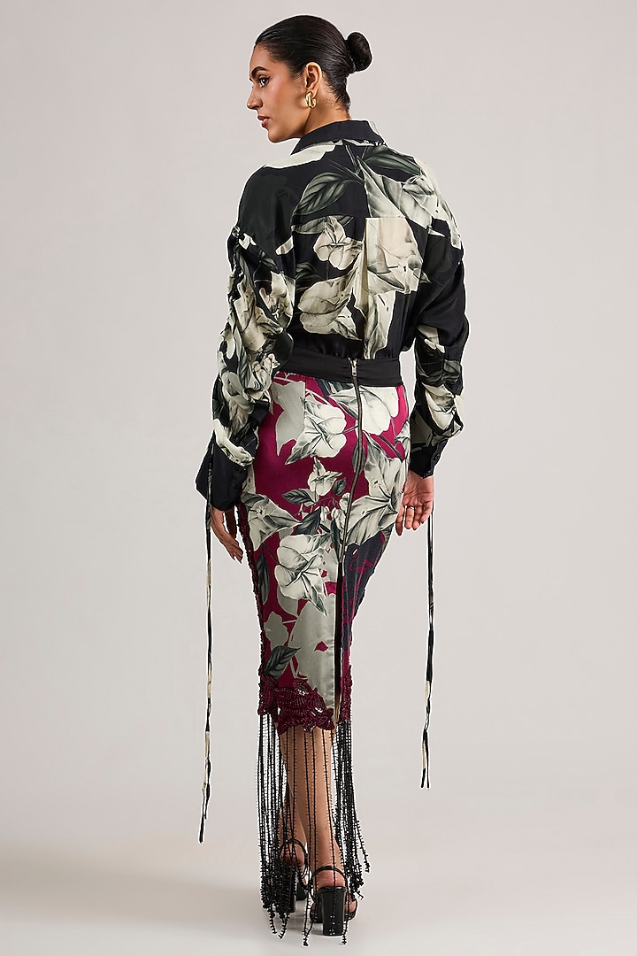 Burgundy Lycra Embroidered Pencil Skirt Set by Nupur Kanoi at Pernia's Pop Up Shop