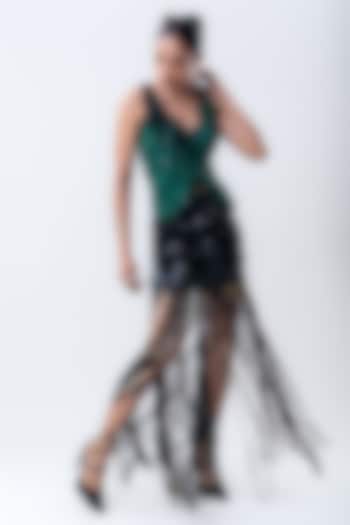 Black Crepe & Lycra Sequins Skirt Set by Nupur Kanoi at Pernia's Pop Up Shop