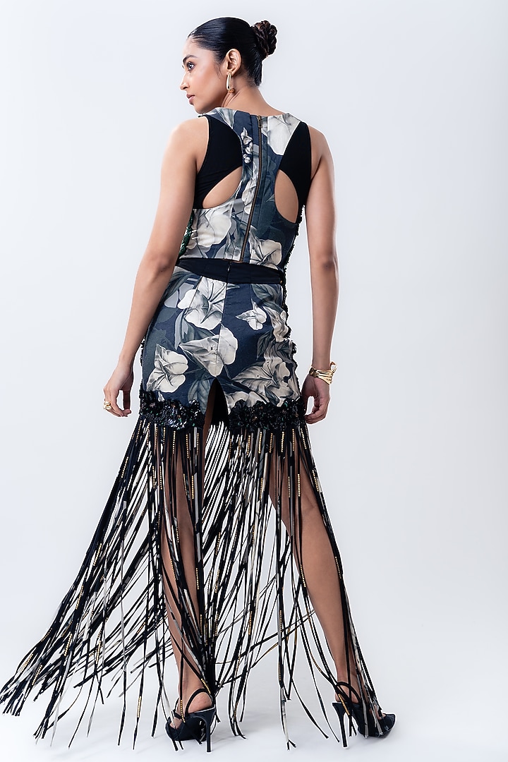 Black Crepe & Lycra Sequins Skirt Set by Nupur Kanoi at Pernia's Pop Up Shop