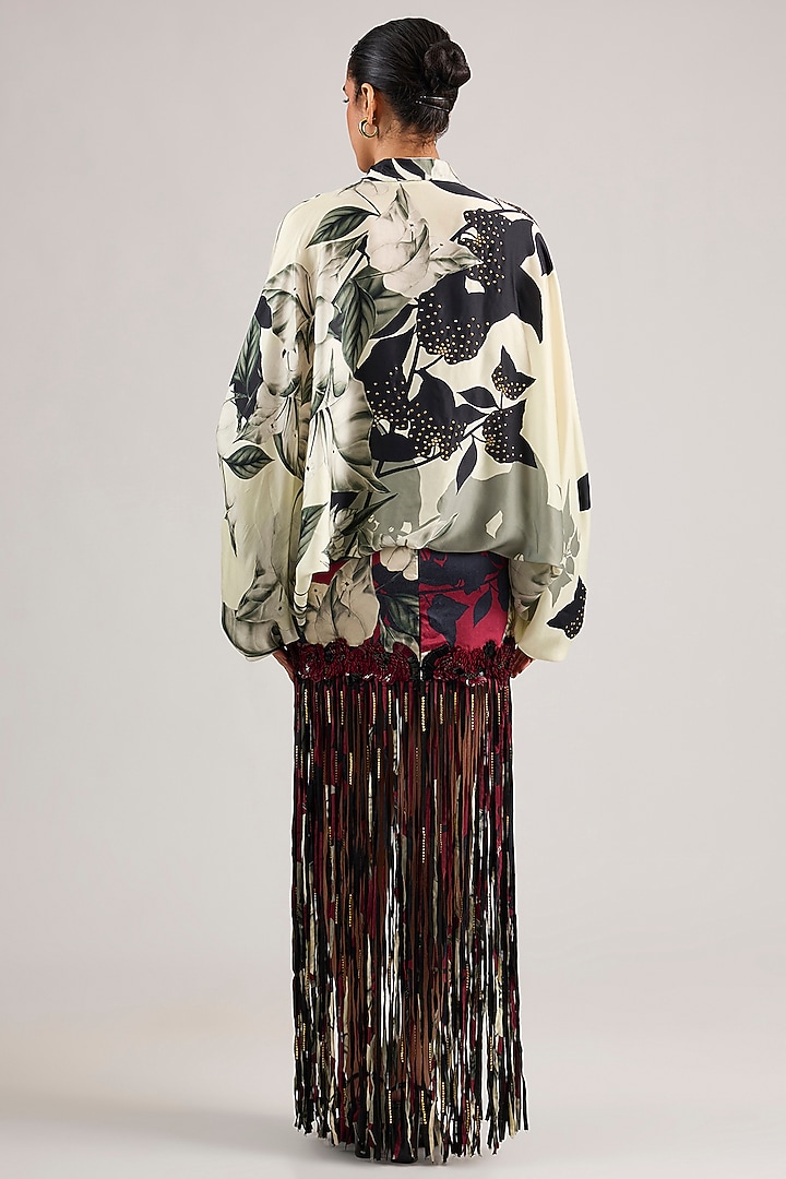 Burgundy Lycra Sequins Embroidered Fringed Skirt Set by Nupur Kanoi at Pernia's Pop Up Shop