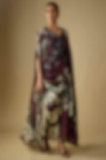 Wine Satin Digital Printed Skirt Set by Nupur Kanoi at Pernia's Pop Up Shop