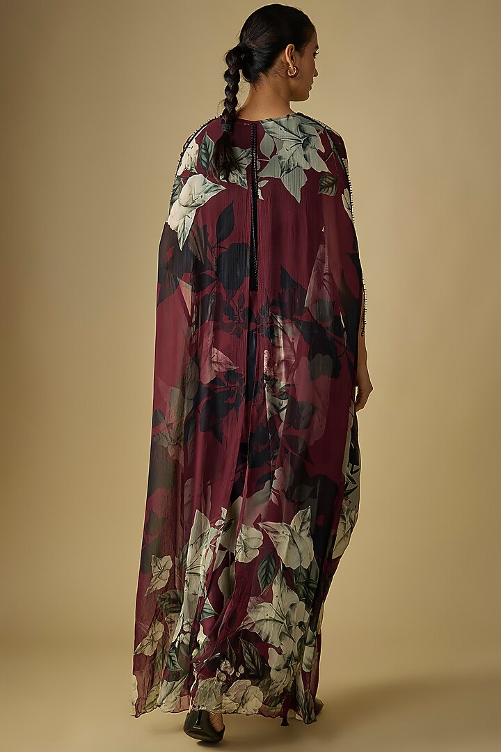 Wine Satin Digital Printed Skirt Set by Nupur Kanoi at Pernia's Pop Up Shop