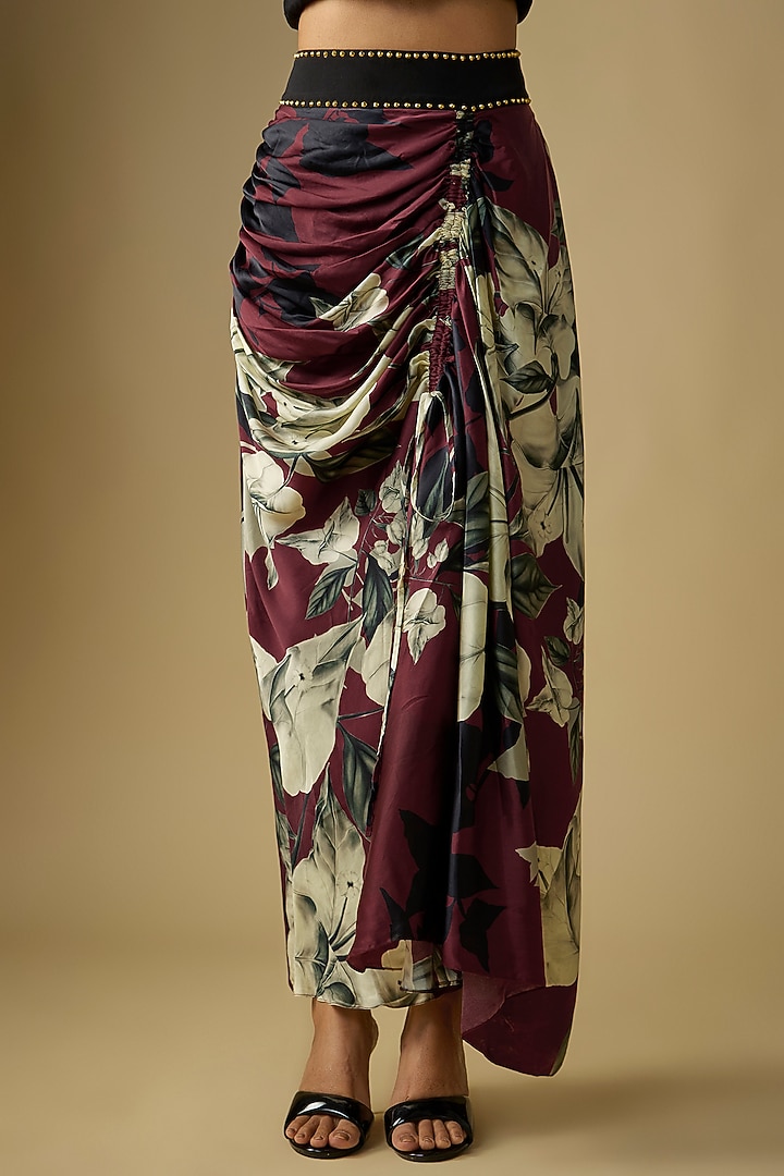 Wine Satin Digital Printed Skirt Set by Nupur Kanoi at Pernia's Pop Up Shop